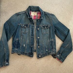 Aeropostale Blue Denim Jacket with Red Plaid Lining
